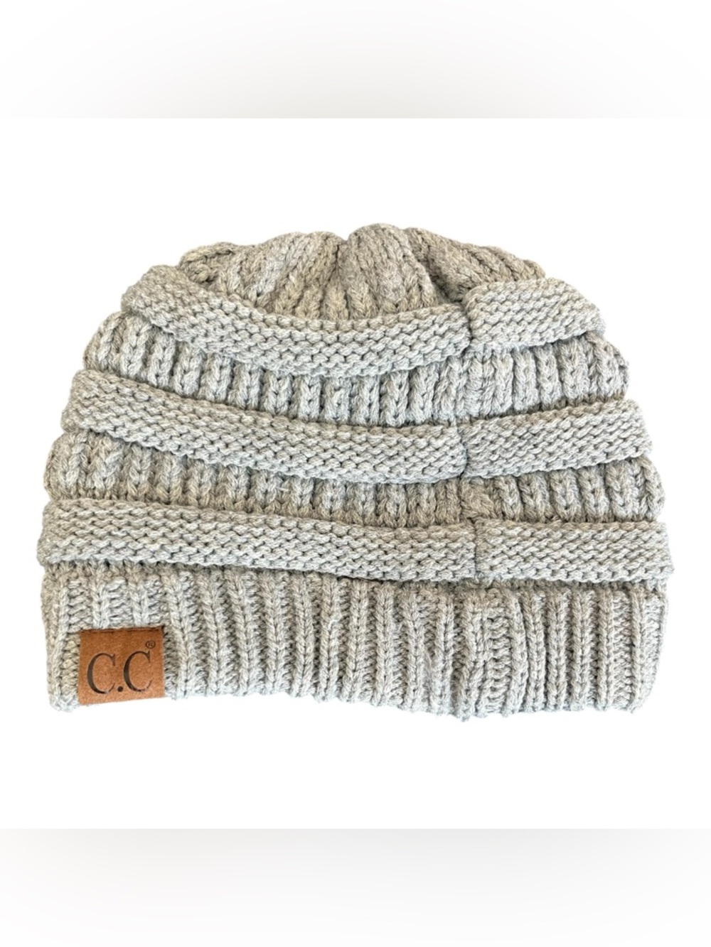 C.C Slouchy Cable Knit Beanie in Light Gray
